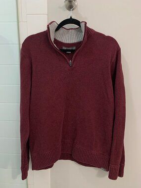 Eddie Bauer Mens Quarter Zip Sweater Cotton Knit Pullover Size L